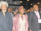 Wole Soyinka, Vice President Namadi Sambo and Governor Godswill Akpabio at the 2nd South-South economic summit that was held in Asaba, Delta State between 25th and 28th April, 2012