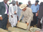 Gov. Akpabio performing a foundation laying ceremony of Ibom Housing Estate unit in Nsit Ibom L.G.A.
